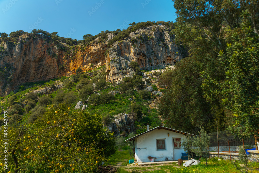 DALYAN, TURKEY: Lycian tombs carved into the rock in the ancient city of Kaunos.