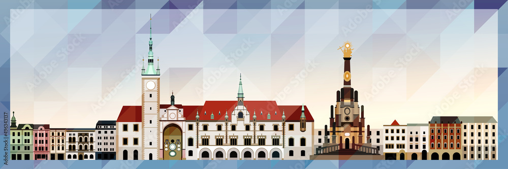 Olomouc skyline vector colorful poster on beautiful triangular texture background