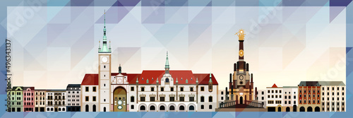 Olomouc skyline vector colorful poster on beautiful triangular texture background