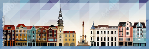 Ostrava skyline vector colorful poster on beautiful triangular texture background