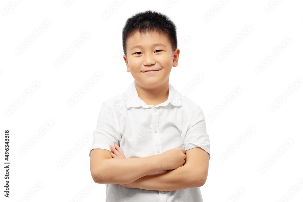 Smart kid with arm crossed, thinking, having idea Smart kid with arm crossed, thinking, having idea