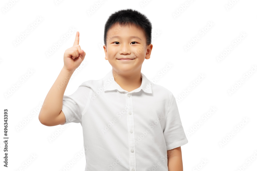 Smiling kid with finger pointing up, number one Smiling kid with finger pointing up, number one