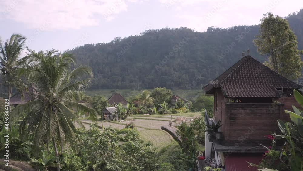 View of Rice Fields and typical Balinese House in Bali Indonesia View of Rice Fields and typical Balinese House in Bali Indonesia