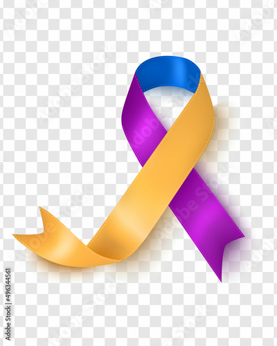The month of May is awareness of bladder cancer.The ribbon of zholto- lilac-blue color is highlighted on a transparent background.Vector design template for a poster