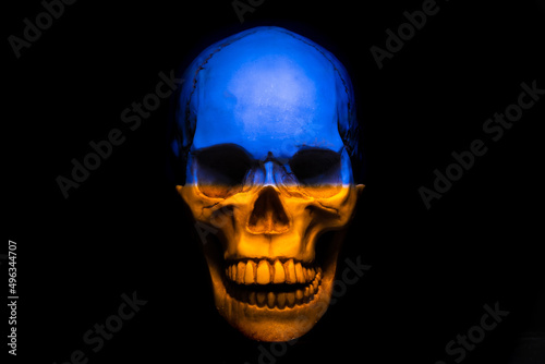 Skull in the colors of the Ukrainian flag