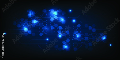 Vector illustrations futuristic economic world economic strategy map blue hi tech digital hexagonal network with glowing location point.