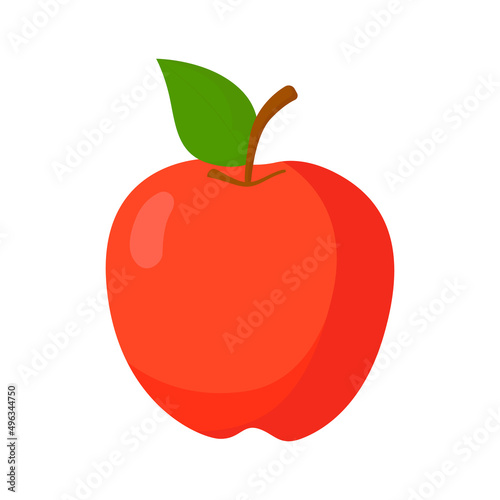 Red apple, fruit. Flat vector illustration in cartoon style