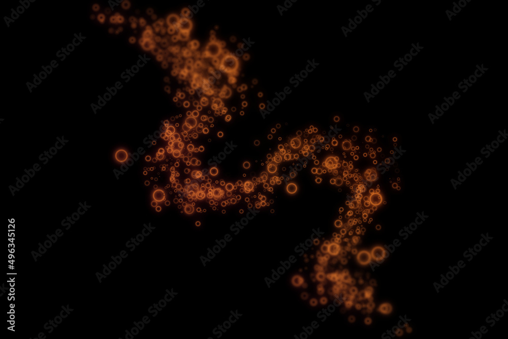 Spark Overlays. Burning red hot sparks fly from large fire in night sky. Burning embers glowing flying away particles over black background. Beautiful abstract background on the theme of fire, light.