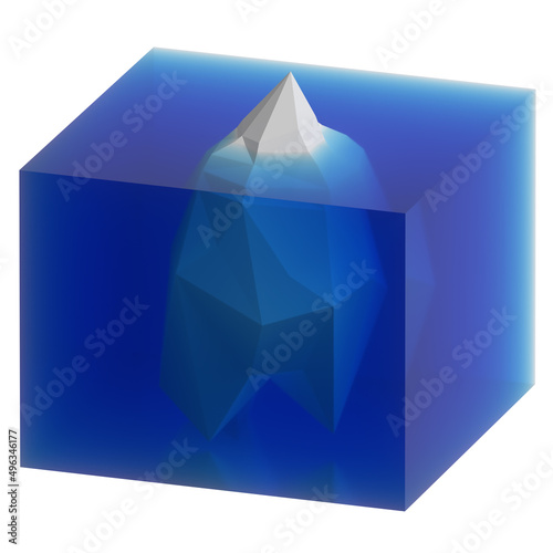 Iceberg concept 3d cutaway low poly illustration, hidden dipped concept 3d illustration, 3d rendering