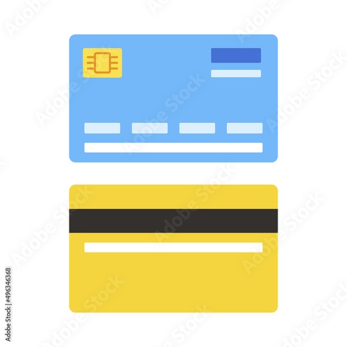 Back and front sides of plastic credit cards. Vector.