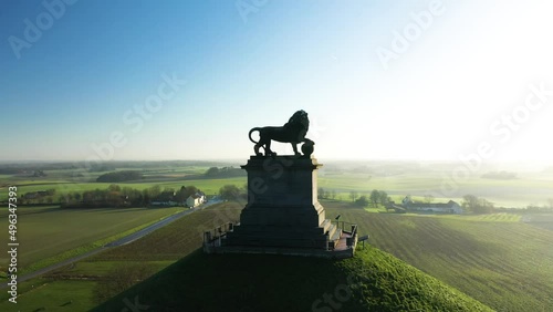 Aerial view of Waterloo War Memorial monument (Memorial de la Bataille) in a public park, Braine-l'Alleud, Belgium. photo