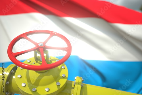Gas or oil pipe valve and flag of Luxembourg. Conceptual 3d rendering