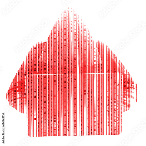 Red binary code hacker. Hacker silhouette isolated on white background.