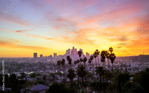 Fototapeta Naklejka Na Ścianę i Meble -  Los Angeles downtown skyline at sunset