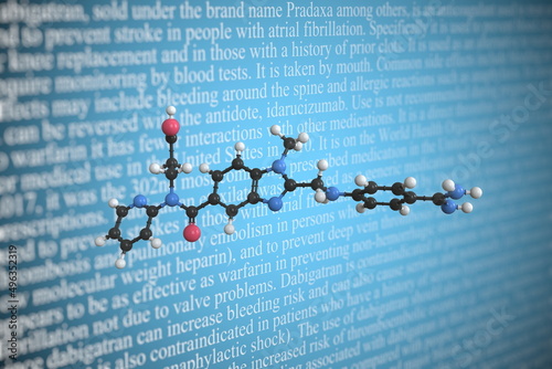 Molecular model of dabigatran, 3D rendering photo