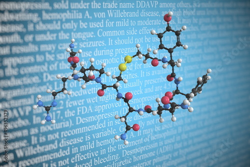 Molecular model of desmopressin, 3D rendering photo