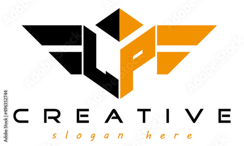 LP letter monogram type polygon shape logo design with wings vector template.