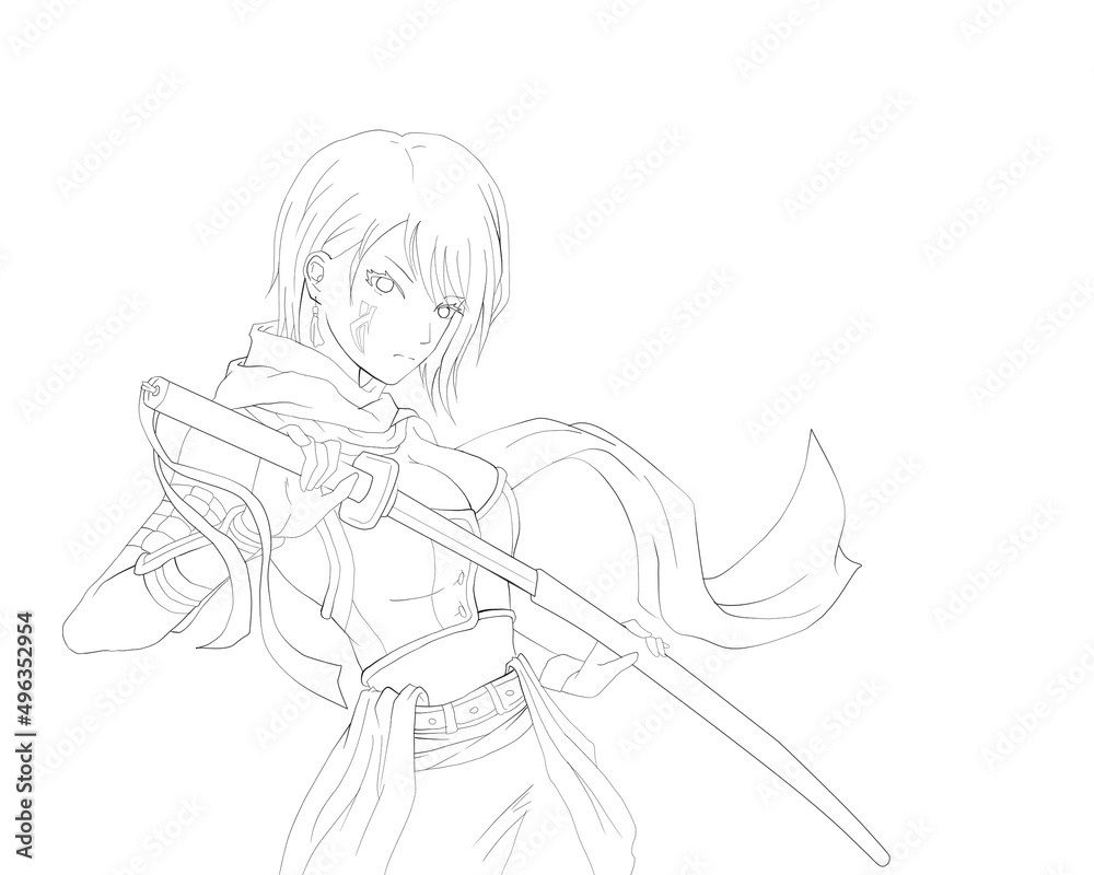 Anime girl ninja show on her katana Anime girl ninja show on her katana