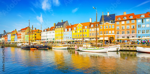 Panorama of Nyhavn harbour in Copenhagen old town, Denmark