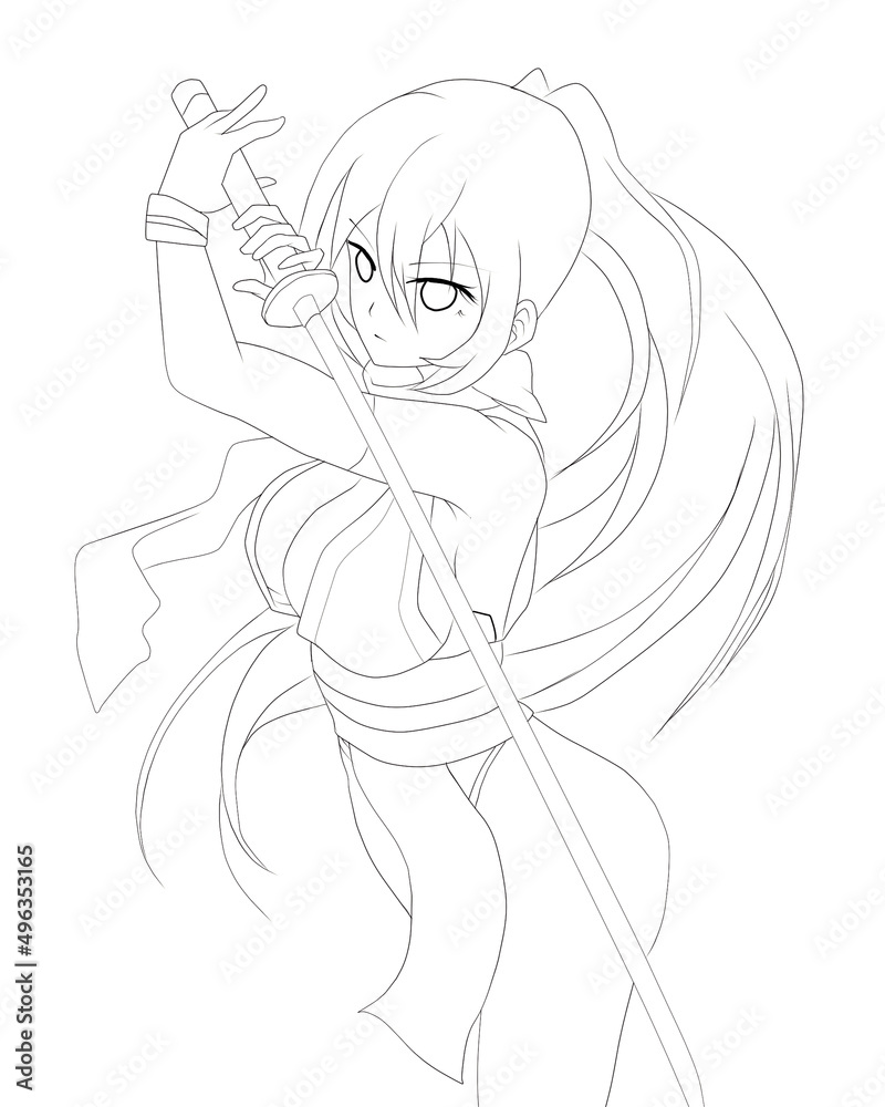 Beautiful anime ninja shows her katana