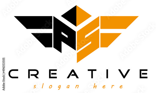 PS letter monogram type polygon shape logo design with wings vector template.