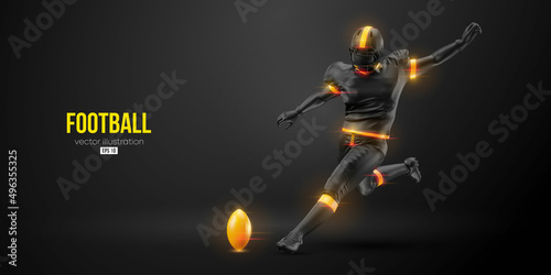 Realistic silhouette of a NFL american football player man in action isolated black background. Vector illustration