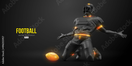 Realistic silhouette of a NFL american football player man in action isolated black background. Vector illustration © Yevheniia