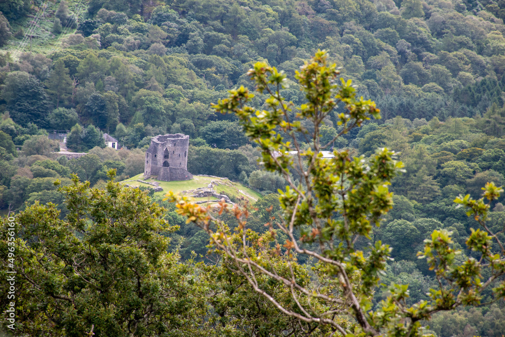 Fototapeta premium Dolbadarn Castle photographed from the Vivian Trail/Dinorwic Quarry at Llyn Padarn, Llanberis, Wales