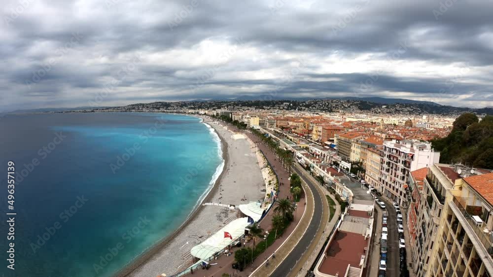The Promenade des Anglais, Quai des États-Unis, the Marche aux Fleurs and the city of Nice from the Parc de Colline du Chateau, French Riviera, France. The Promenade des Anglais, Quai des États-Unis, the Marche aux Fleurs and the city of Nice from the Parc de Colline du Chateau, French Riviera, France.