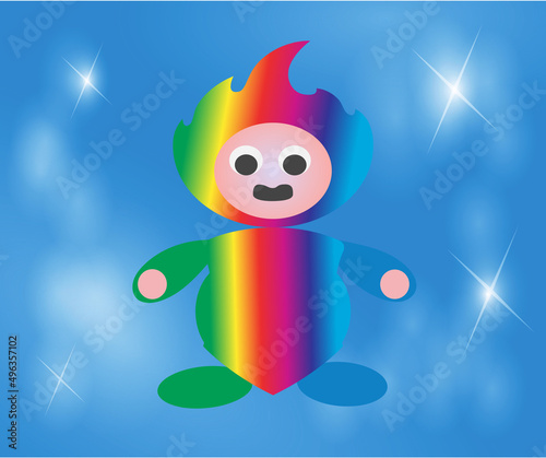 Rainbow man on a blue background with stars. Illustration of a rainbow man.