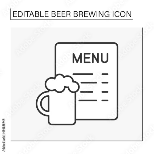  Drink line icon. Menu in brewpub. Bar with alcohol drinks. Beer brewing concept. Isolated vector illustration. Editable stroke