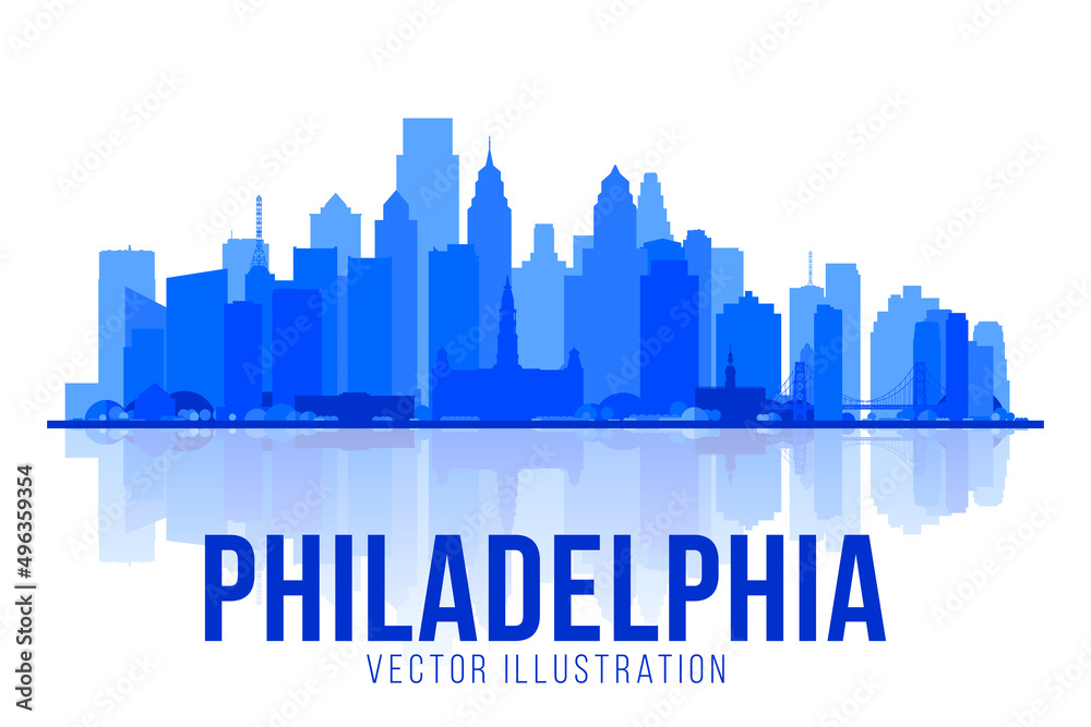 Philadelphia ( Pennsylvania USA ) skyline with panorama in white background. Vector Illustration. Business travel and tourism concept with modern buildings. Image for presentation, banner, web site.