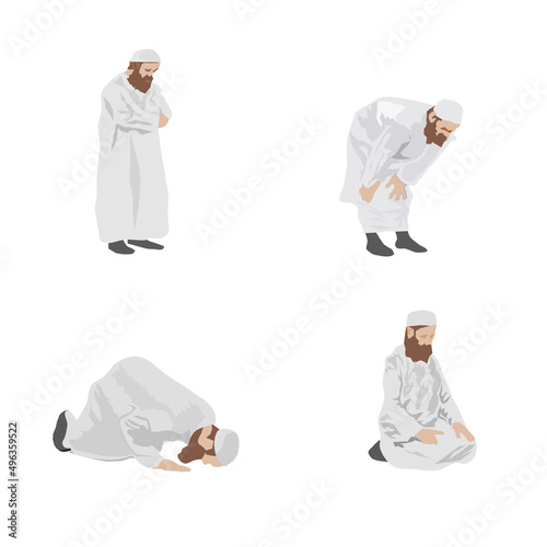 Man in white robes showing prayers on white background.