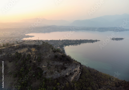 Lake Garda, Italy. Aerial drone photography. View of rocca di manerba