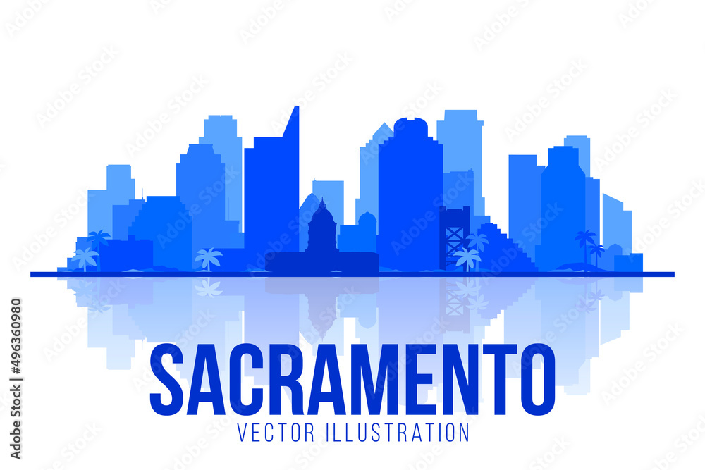 Sacramento California silhouette skyline vector lines illustration. Background with city panorama on a sky. Travel picture.