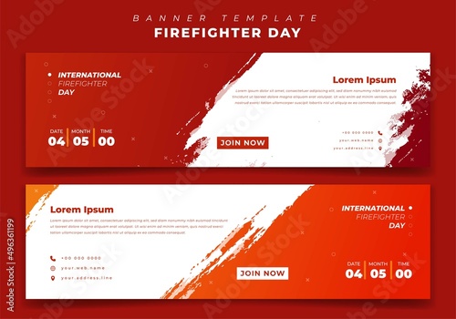 Web banner template with white grunge and orange background for firefighter day in landscape design