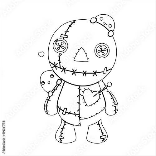 Horror coloring page , horror creepy kawaii Vector cartoon voodoo doll