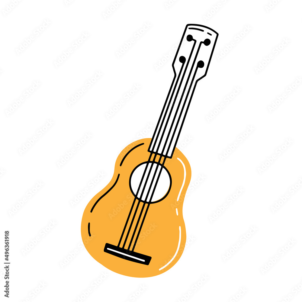 Ukulele in cute doodle style. Musical instrument guitar illustration isolated on white background. Ukulele in cute doodle style. Musical instrument guitar illustration isolated on white background.