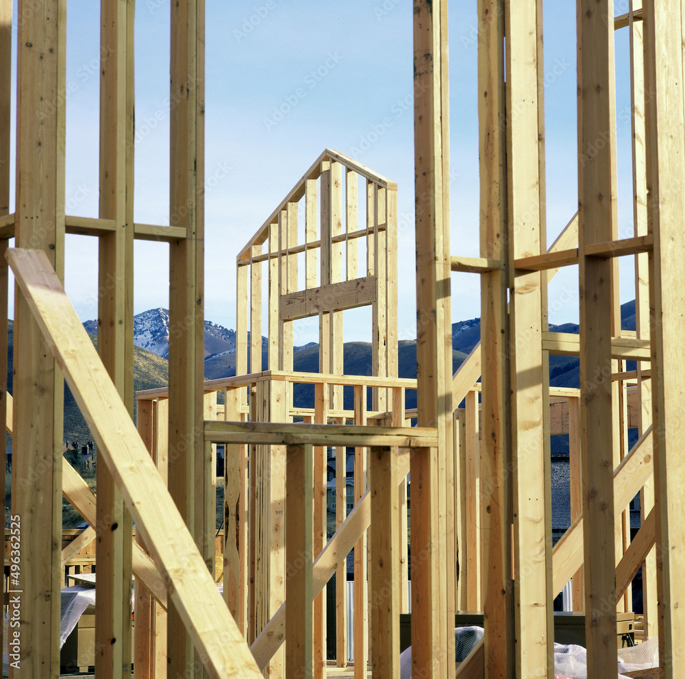 Wooden framework of a house under construction Wooden framework of a house under construction