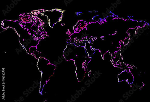 Glowing outline of a world map