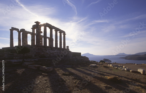 Silhouette of the Temple of Poseidon, Cape Sounion, Greece photo