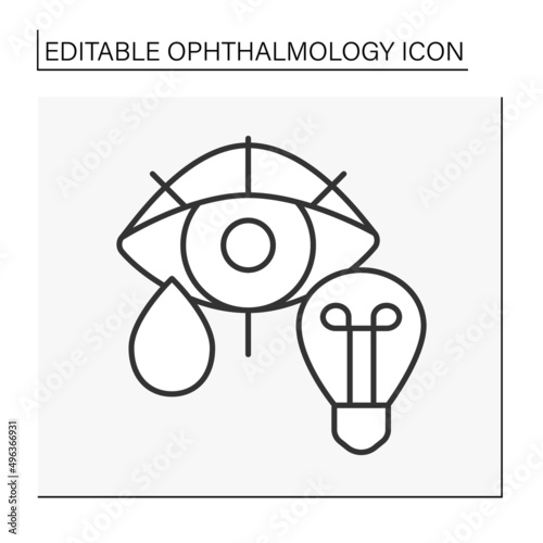  Photophobia line icon. Abnormal sensitivity to light. Discomfort and excessive tearing.Ophthalmology concept. Isolated vector illustration. Editable stroke photo