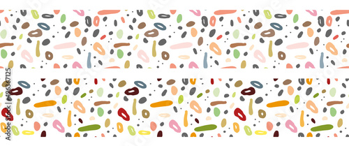 Vector abstract seamless border with chaotic specks. Multicolored pattern for printing on fabric, paper or accessories.