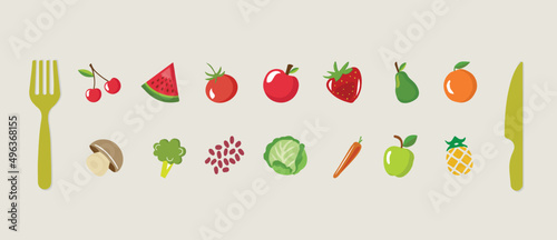 fruits and vegetables doodle of vegetarian meal