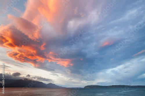 Clouds over a canal, Hood Canal, Dabob Bay, Seabeck, Washington State, USA photo