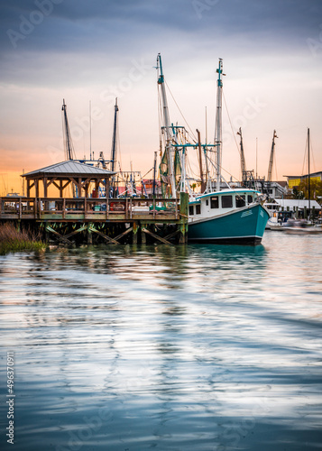 colorful fishing pier and boats, Charleston South Carolina