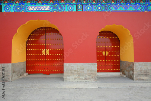 Closed door of a temple, Temple Of Heaven, Beijing, China photo