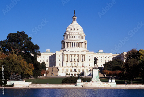 Facade of a government building, Capitol Building, Washington DC, USA photo