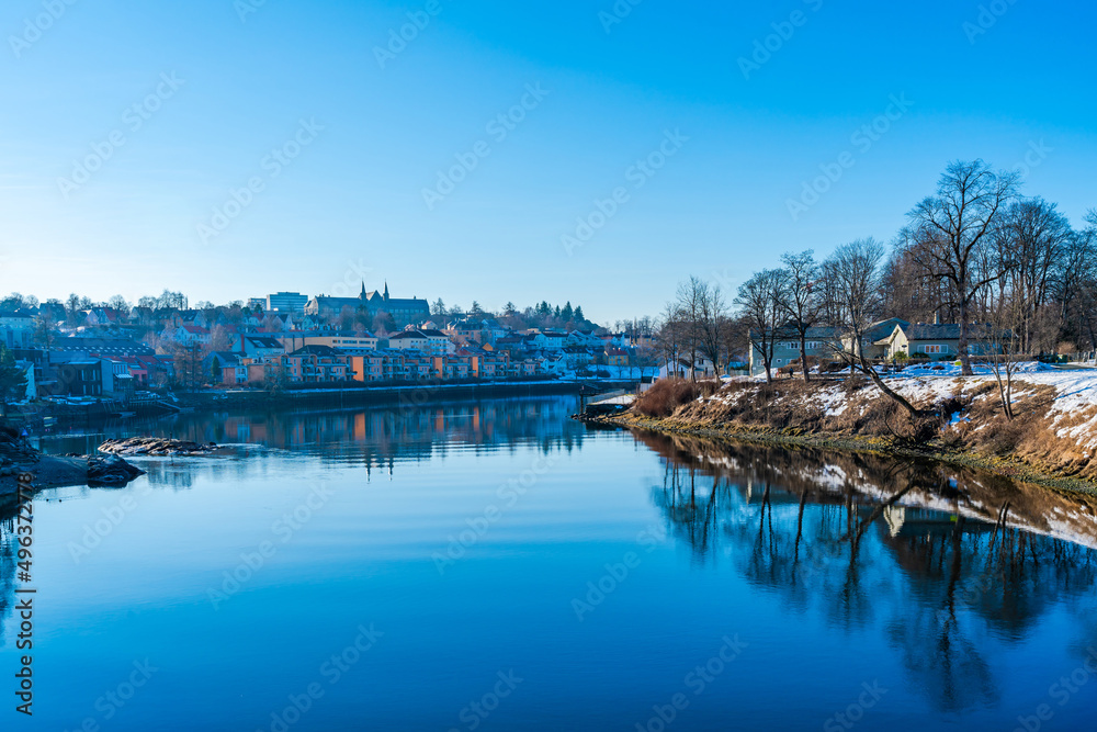Trondheim seen acrosses the Nidelva River from Gamle Bybro (Old Town Bridge), Norway