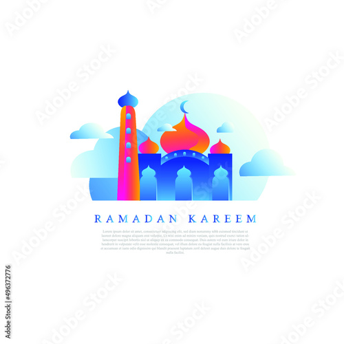 ramadan kareem flat illustration. flat mosque illustration for ramadan greeting cards, banners, posters and others photo